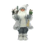 45cm Standing White/Grey Santa Figure & Ski's Christmas Decoration Figurine