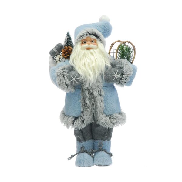 45cm Standing Blue/Grey Santa Figure & Boots Christmas Decoration Figurine