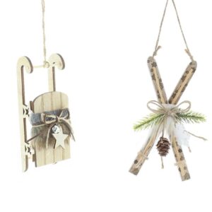 Wooden Sleigh & Skis 18cm Christmas Tree Decorations