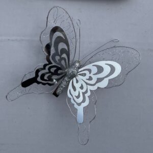 Large Size Metallic Clip On Butterfly Christmas Decoration Silver Pack x6