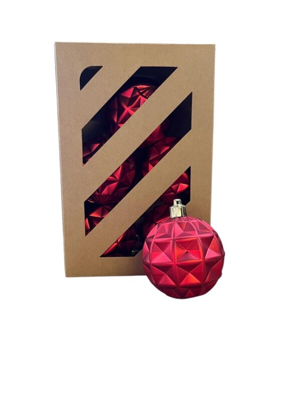 Red Geo-Shaped Balls 70mm Christmas Decoration / Ornaments Pack x6