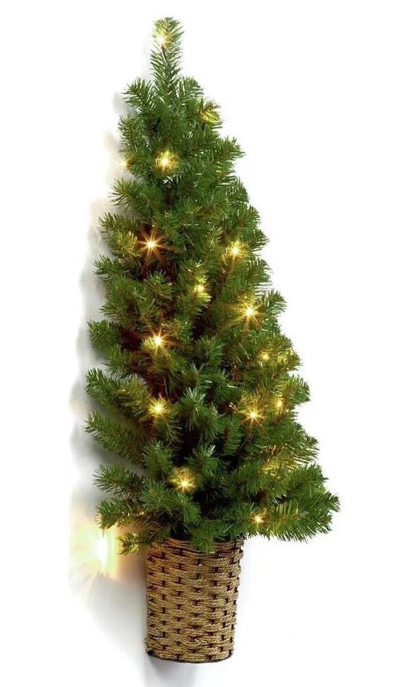 Pre-Lit Half Wall Christmas Tree in Basket 90cm Warm White LED's