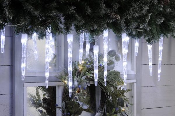 24 Colour Changing Icicle Lights Blue to Cool White Festive