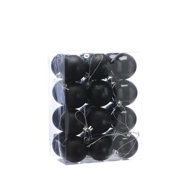 Pack 24 x 60mm Black Assortment Baubles Christmas Tree Decorations