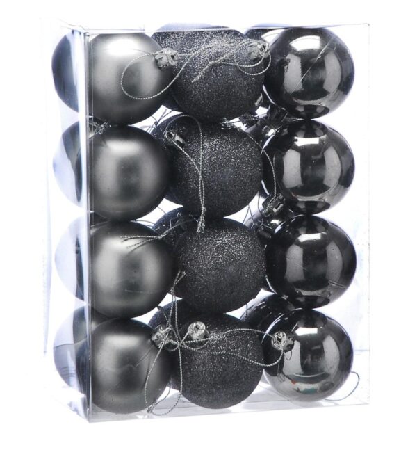 Pack 24 x 60mm Grey Assortment Baubles Christmas Tree Decorations
