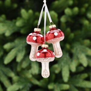 Hanging Triple Red Glass Mushrooms Christmas Tree Decoration 7cm