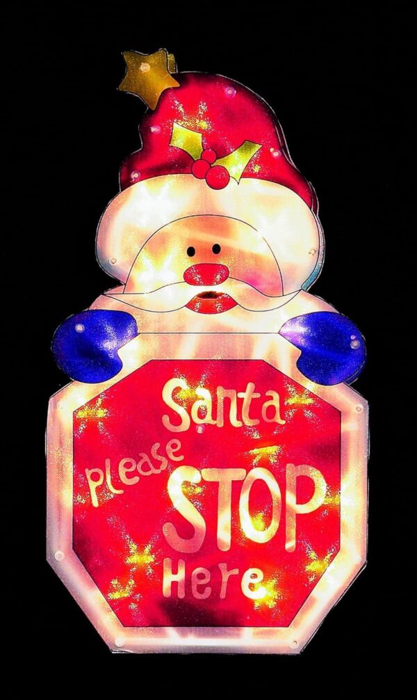 LED Lit Santa Please Stop Here Sign! Premier Christmas Decorations