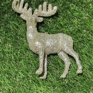 Glittered Reindeer Christmas Tree Ornaments 5" Champagne Gold Pack 6