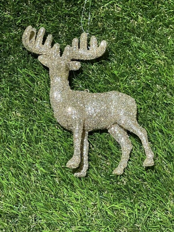 Glittered Reindeer Christmas Tree Ornaments 5" Champagne Gold Pack 6