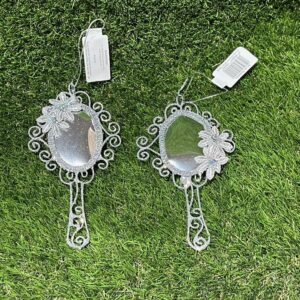 New Design Set 2 Hand Mirrors Silver Christmas Tree Ornaments 15cm
