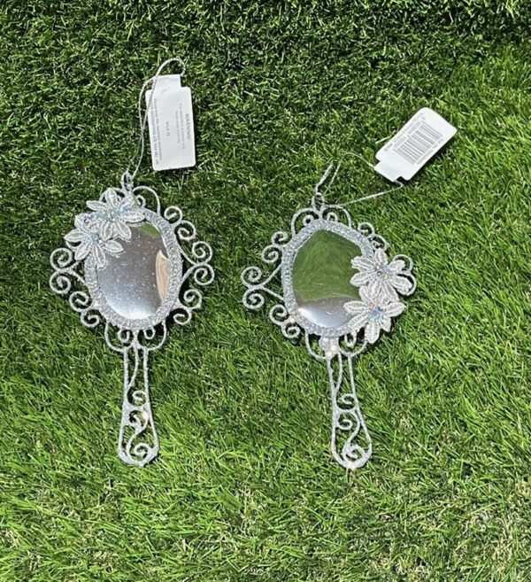New Design Set 2 Hand Mirrors Silver Christmas Tree Ornaments 15cm