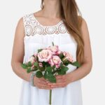 Rose Bush Pink 32cm Artificial Silk Flowers
