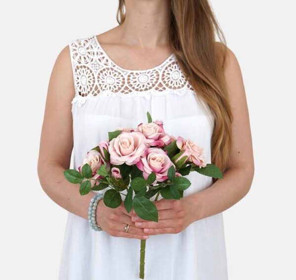 Rose Bush Pink 32cm Artificial Silk Flowers