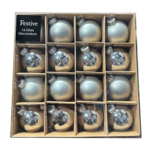 Silver Mix 60mm Traditional Glass Baubles Christmas Decorations Pack 16