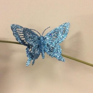 Glittered Butterfly's 6" Christmas Decorations Ice Blue  Pack x6