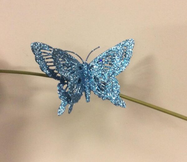 Glittered Butterfly's 6" Christmas Decorations Ice Blue  Pack x6