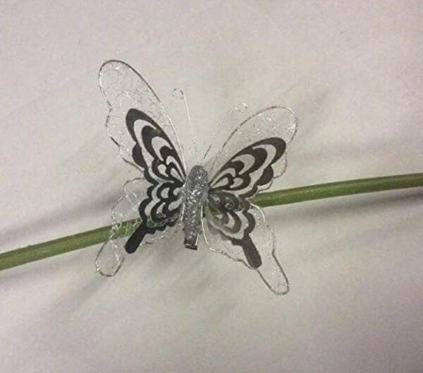 Large Size Metallic Clip On Butterfly Christmas Decoration Silver Pack x3