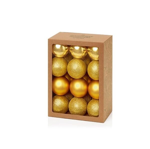 Pack 24 Warm Gold Mix 60mm Shatterproof Baubles Christmas Tree Decorations Themed