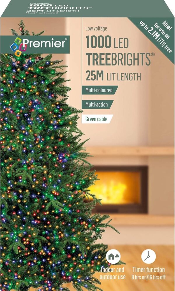 1000 Multi-Colour Premier Treebrights Multi Action LED Christmas Tree Lights + Timer
