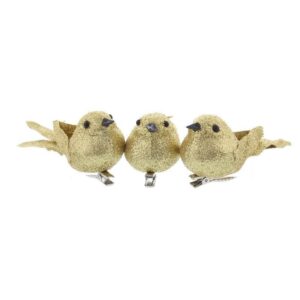 Gold Glitter Clip On Robin/Bird Christmas Decorations 9cm Pack x3