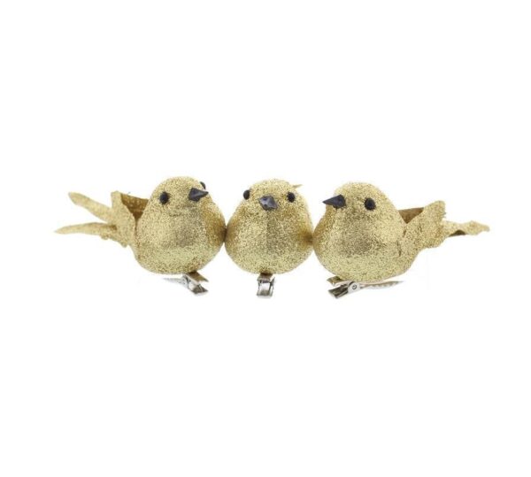 Gold Glitter Clip On Robin/Bird Christmas Decorations 9cm Pack x3