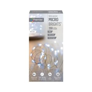200 Micro Brights Pin Wire White Led's + Timer Premier Batt-Op