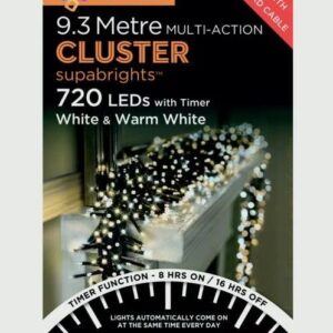 Premier 720 LED (9.3m) Cluster Christmas  Lights + Timer - Cool & Warm White Mix