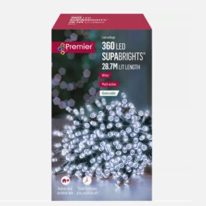 Set 360 White LED Supabrights Christmas Fairy Lights _ Timer Indoor / Outdoor Use