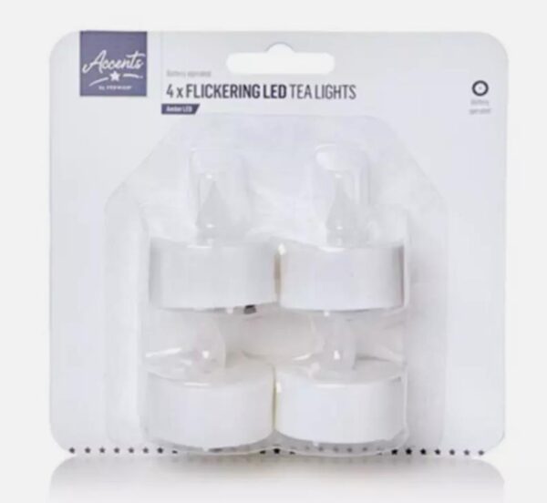 White Battery Operated LED Flickering Tea Lights / Candles Pack 4