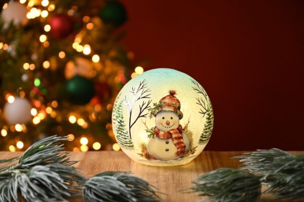 Festive 15cm Battery Operated Snowman Crackle Ball 12 LEDs