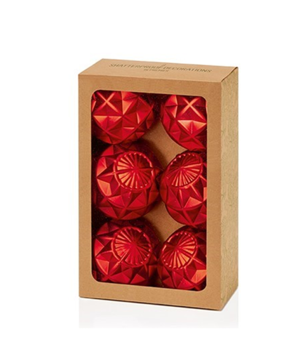 Red Geo-Shaped Balls 70mm Christmas Decoration / Ornaments Pack x6