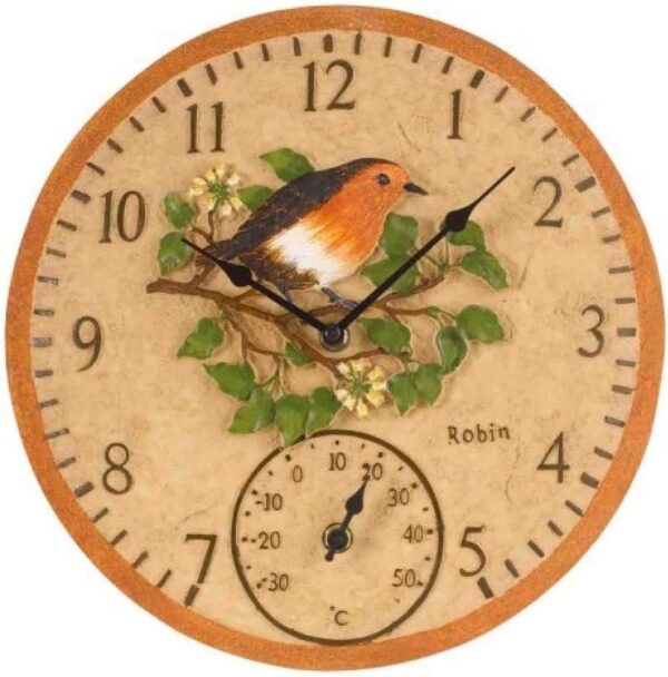 Robin Wall Clock & Thermometer 12' Smart Garden