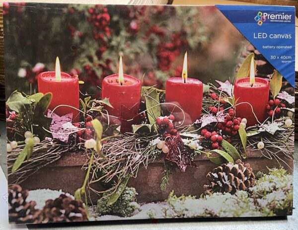 Canvas Print LED Lights Candles & Pine Cones 40x30cm Battery-Operated Christmas