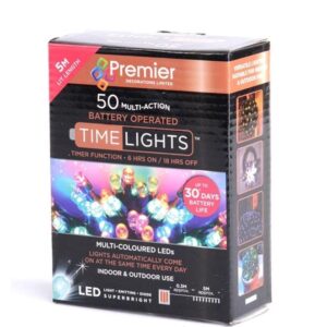 50 Multi-Colour Led Battery-Op Christmas Fairy Lights In/Outdoor Use + Timer
