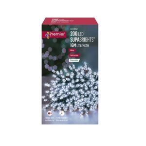 200 White LED Supabrights Christmas Fairy Lights + Timer Indoor / Outdoor Use