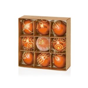 Caramel Decorated Bauble Christmas Tree Decorations 60mm Pack x9 Assorted