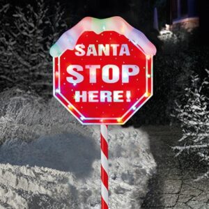 1.1m SANTA STOP HERE Sign 30 Multi Colour LED Premier Decorations