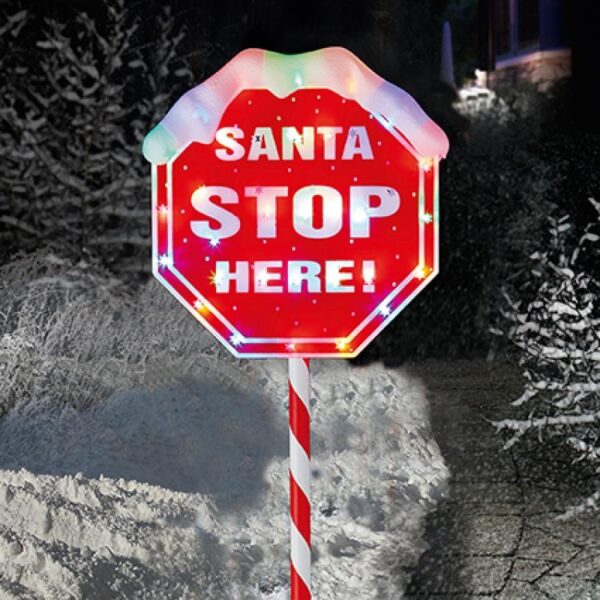 1.1m SANTA STOP HERE Sign 30 Multi Colour LED Premier Decorations