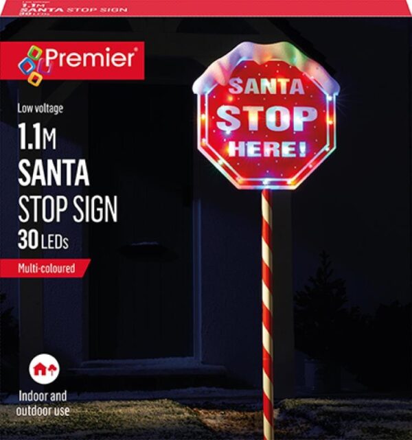 1.1m SANTA STOP HERE Sign 30 Multi Colour LED Premier Decorations