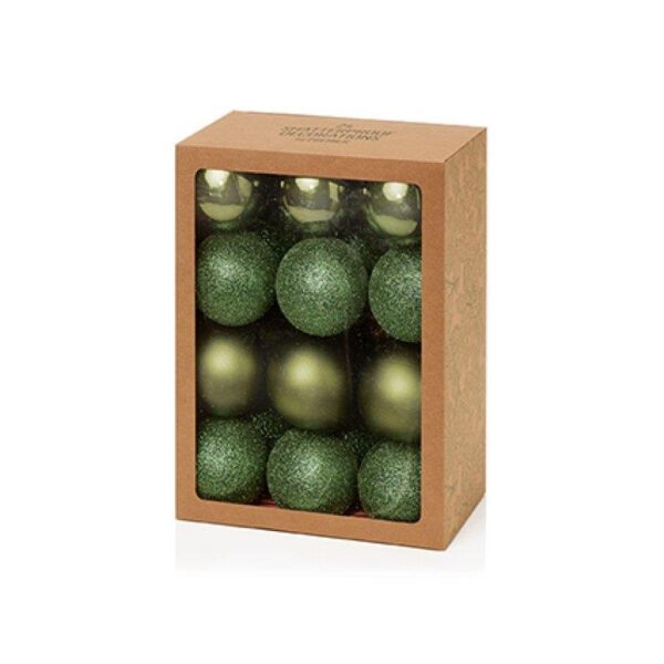 Pack 24 Sage Green Mix 60mm Shatterproof Baubles Christmas Tree Decorations Themed
