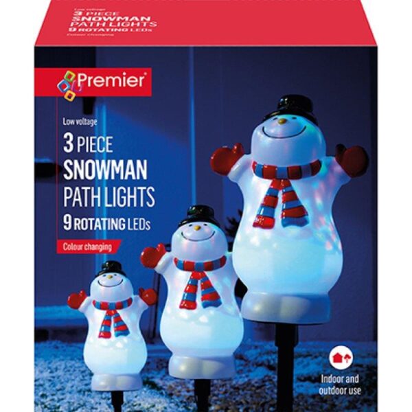 3pc Snowman Path Light with Colour Changing LED.s 48cm
