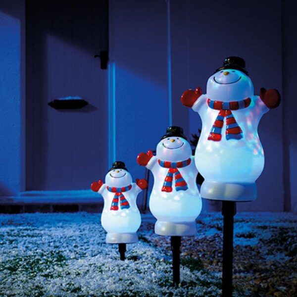 3pc Snowman Path Light with Colour Changing LED.s 48cm