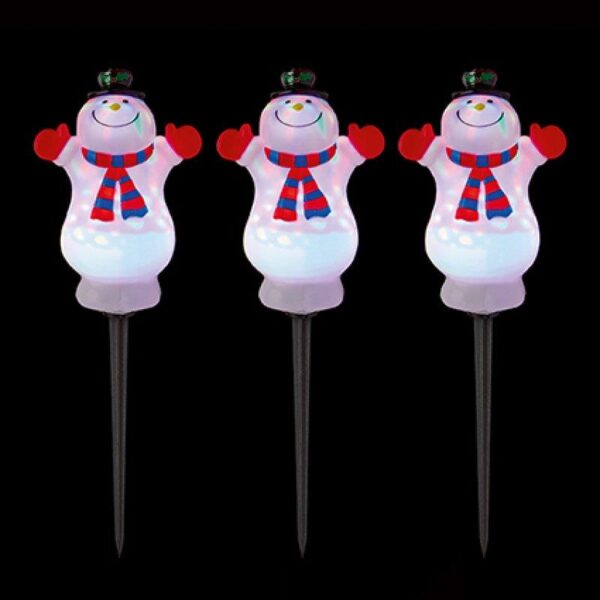 3pc Snowman Path Light with Colour Changing LED.s 48cm
