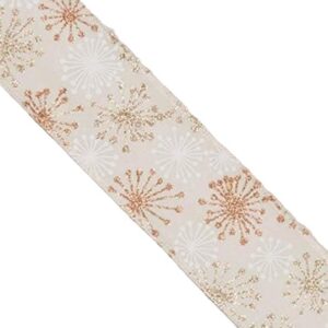 10yd Roll 'Gold Starburst' Fabric Wire Edge Christmas Ribbon 2.5in Wide