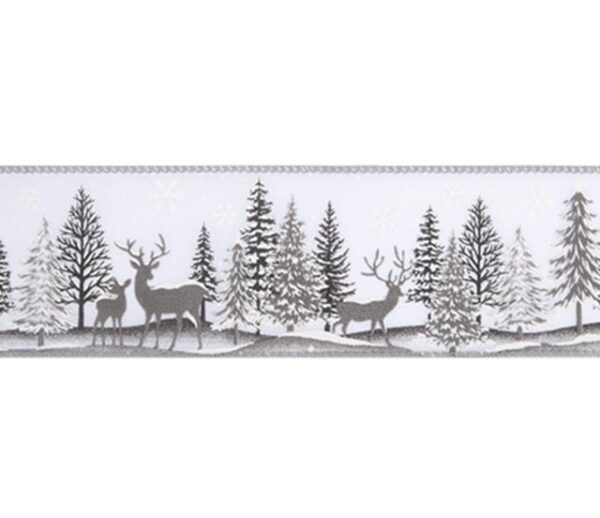 9m Roll 'Reindeer/Tree Fabric Wire Edge Christmas Ribbon 2.5" Wide 679166