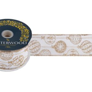 9m Roll ' Champagne Gold Bauble' Fabric Wire Edge Christmas Ribbon 50mm Wide