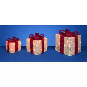 Set x3 LED Lit Parcels / Gifts Cream/Red Christmas Lights Indoor/Outdoor