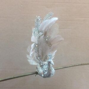 Pair Deluxe 20cm Peacocks Clip On Christmas Decoration Birds Silver