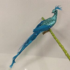 30cm Blue/Teal Bird / Peacocks Christmas Decorations Clip On Pack x2