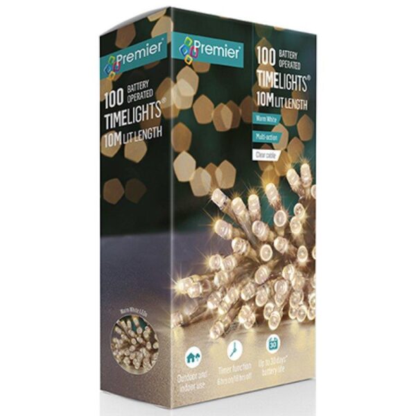 100 Multi Action Battery Operated & Timer Warm White LED Christmas ...